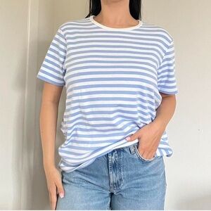 Savvy Light Blue and White Cotton Striped Tee